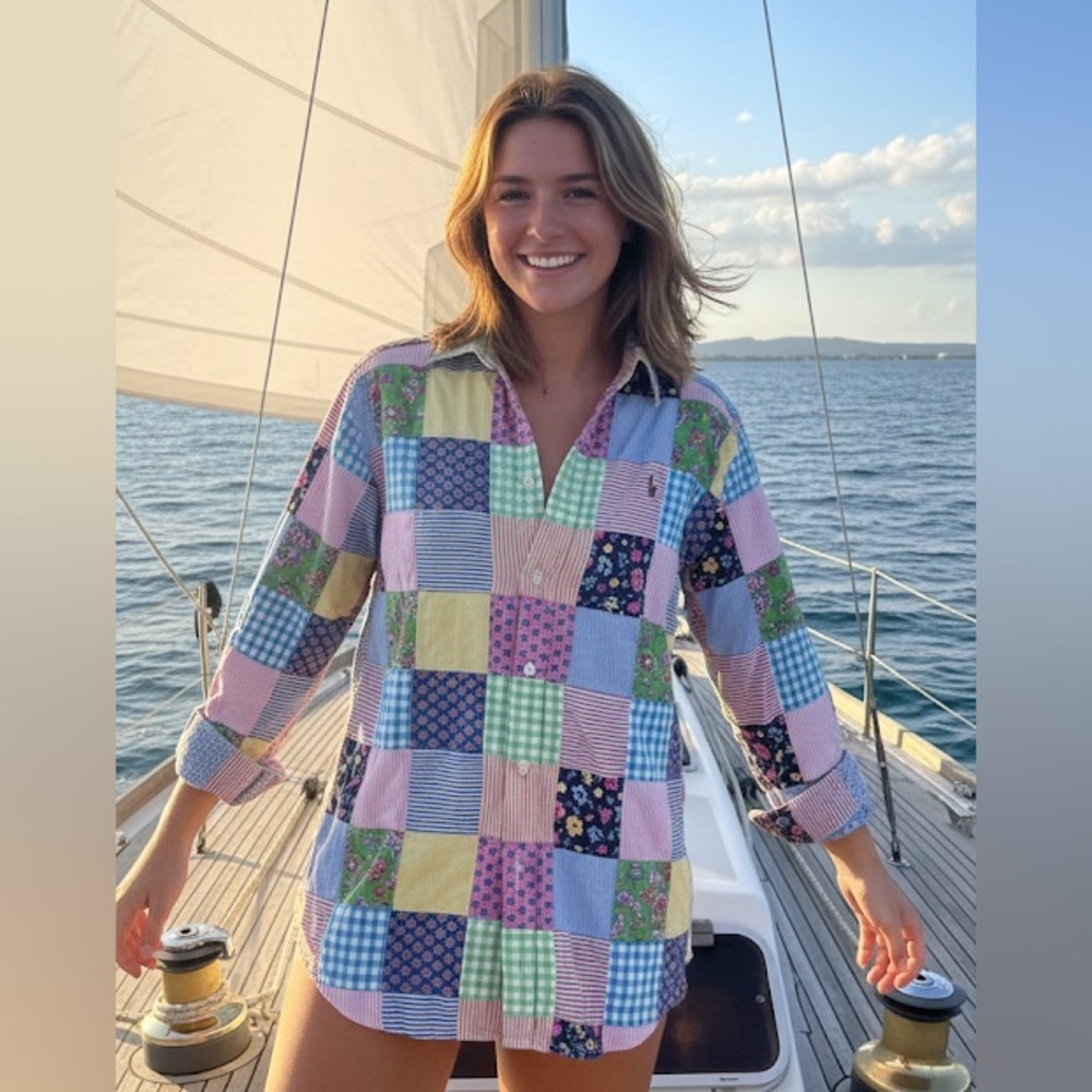 Ralph Lauren Multicolor Patchwork Button Down Shi… - image 1